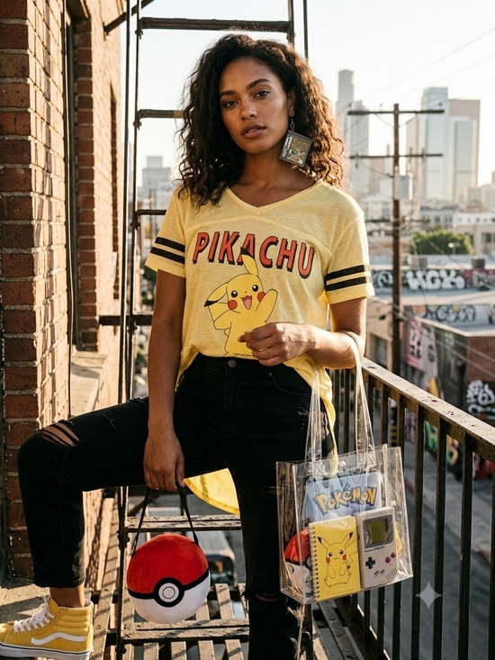 Pokemon Tops - Pikachu Pokemon Light Yellow Logo Tee